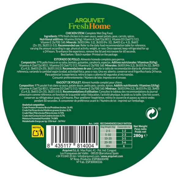 Umido Cane - Stufato Pollo 280 gr Arquivet Fresh
