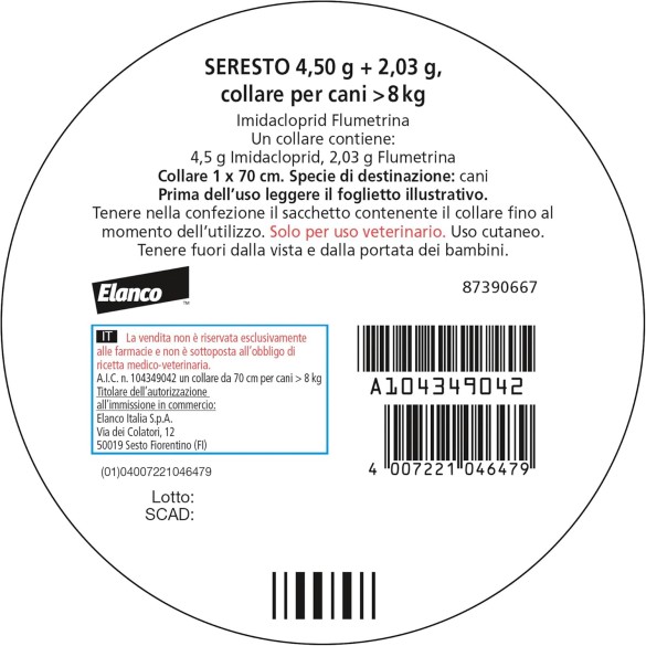 Collare Antiparassitario per Cani Seresto +8 kg