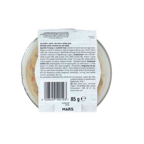 Cesar Fresh Bowls Cibo umido Cane Anatra,Riso 85 g
