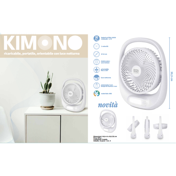 KIMONO-VENTILATORE DA TAVOLO RICARICABILE CON LUCE CFG