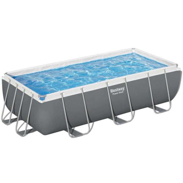 Piscina Bestway Rettangolare Power Steel Frame Colore Grigio Scuro 4.04x2.01x1 M