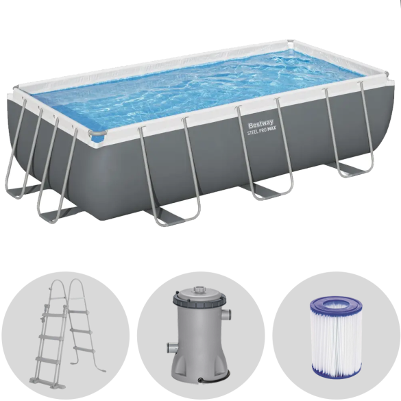 Piscina Bestway Rettangolare Power Steel Frame Colore Grigio Scuro 4.04x2.01x1 M