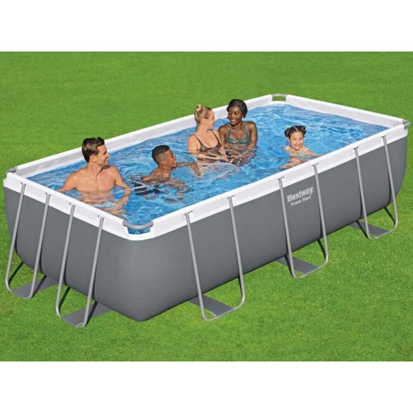 Piscina Bestway Rettangolare Power Steel Frame Colore Grigio Scuro 4.04x2.01x1 M
