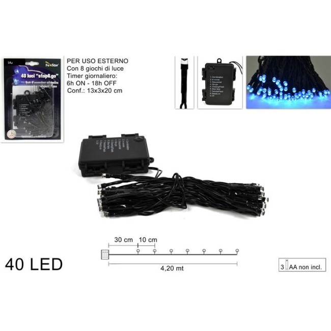 40 Luci Led a Batteria Blu con Giochi di Luce DUESSE CHRISTMAS