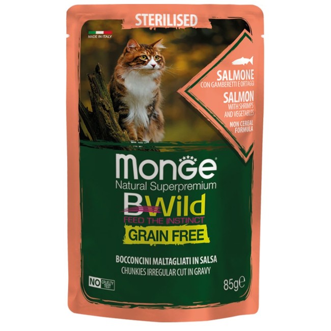 Gatto - Sterilised Salmone Bwild Monge Disponibile nei formati 85 - 100 gr