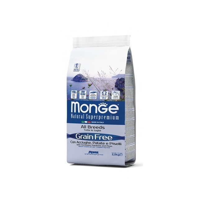 Grain Free All Breeds Acciughe, Patate & Piselli Monge