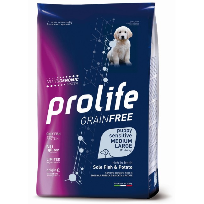 Cane - Grain Free Puppy Sensitive Medium/Large Sogliola & Patate Prolife 10 Kg