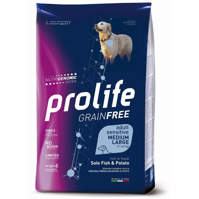 Cane - Grain Free Sensitive Medium/Large Sogliola & Patate Prolife 10 Kg
