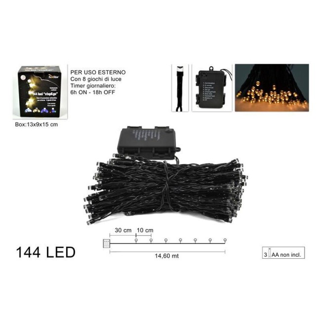 Luci da 144 Led Bianco Caldo a Batteria con Timer DUESSE CHRISTMAS