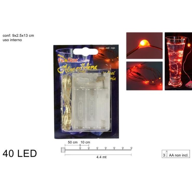 Filo con 40 Microled Rosso a Batteria DUESSE CHRISTMAS