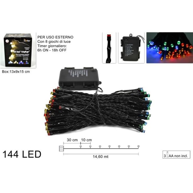 Luci da 144 Led Multicolor a Batteria con Timer DUESSE CHRISTMAS