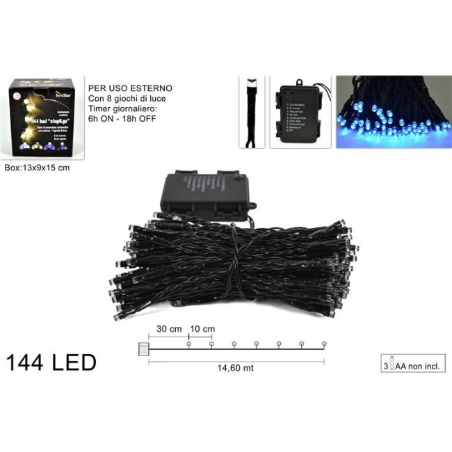 Luci da 144 Led Blu a Batteria con Timer DUESSE CHRISTMAS