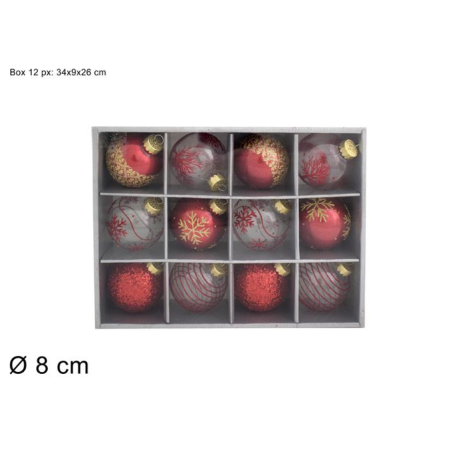 Box Formato Da 12 Palline Rosse Con Inserti Dorati DUEESSE CHRISTMAS
