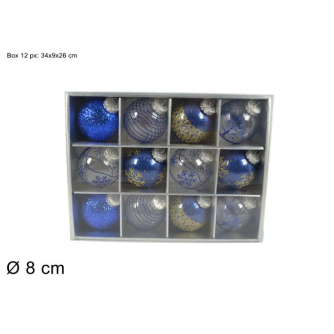 Box Formato Da 12 Palline Blu Con Inserti Dorati DUEESSE CHRISTMAS