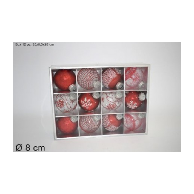 Box Formato Da 12 Palline Rosse Con Inserti Bianchi DUEESSE CHRISTMAS