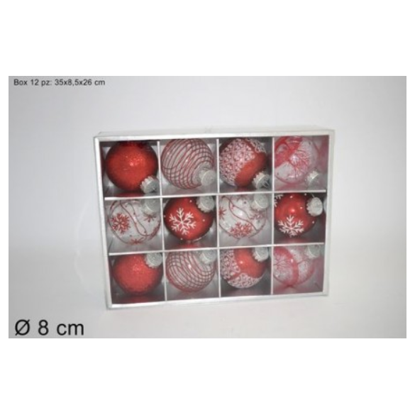 Box Formato Da 12 Palline Rosse Con Inserti Bianchi DUEESSE CHRISTMAS