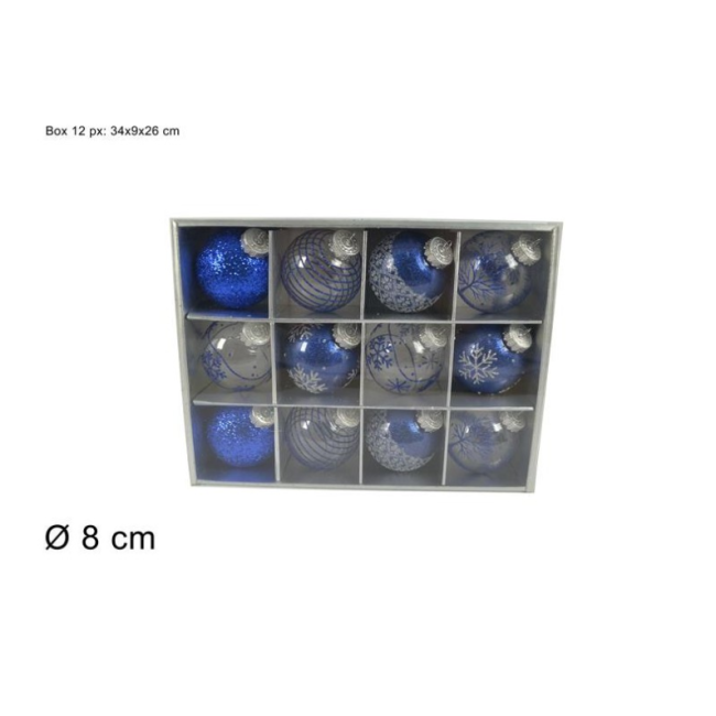 Box Formato Da 12 Palline Blu Con Inserti Argentati DUEESSE CHRISTMAS