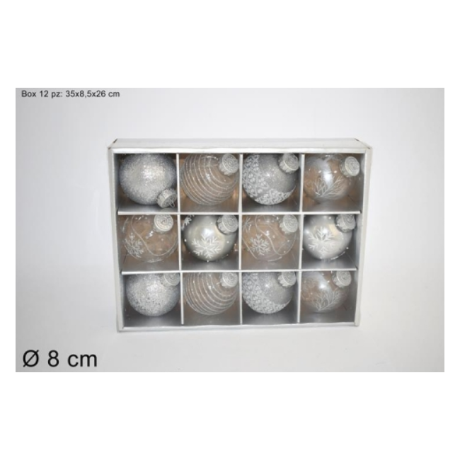 Box Formato Da 12 Palline Silver Con Inserti Argentati DUEESSE CHRISTMAS