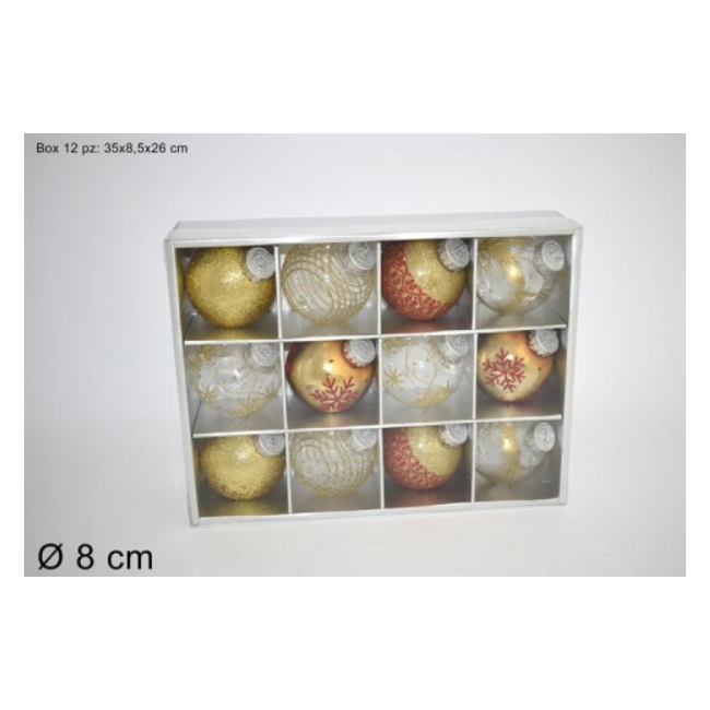 Box Formato Da 12 Palline Gold Con Inserti Rossi DUEESSE CHRISTMAS