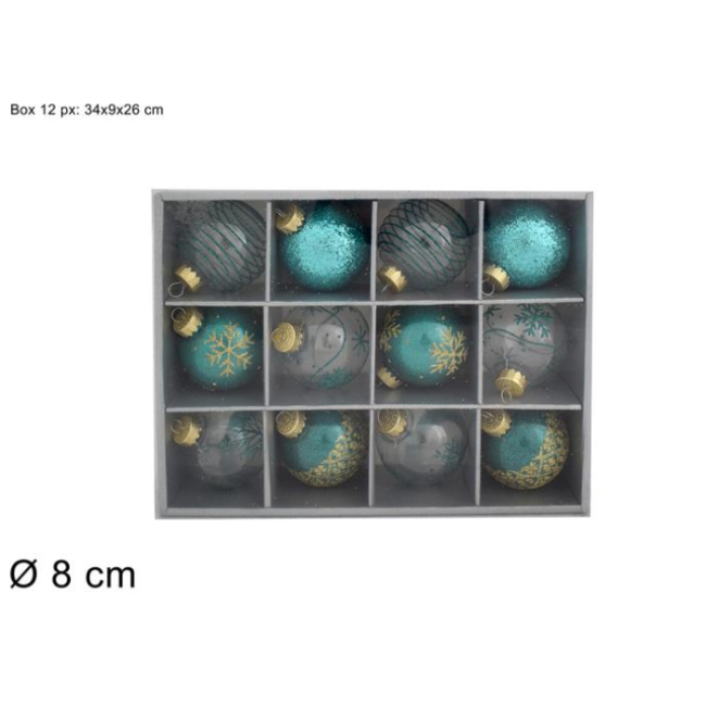 Box Formato Da 12 Palline Verdi Con Inserti Dorati DUEESSE CHRISTMAS