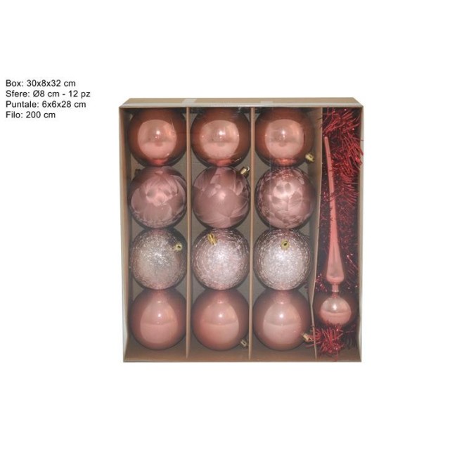 Box Formato da 12 Palline + 1 Puntale Rosa DUEESSE CHRISTMAS