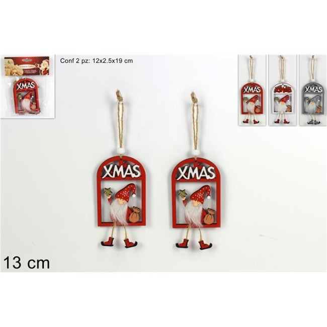 Appendino in Legno Natalizio Con Gnomo Conf. 2 Pz. Assortiti DUEESSE CHRISTMAS