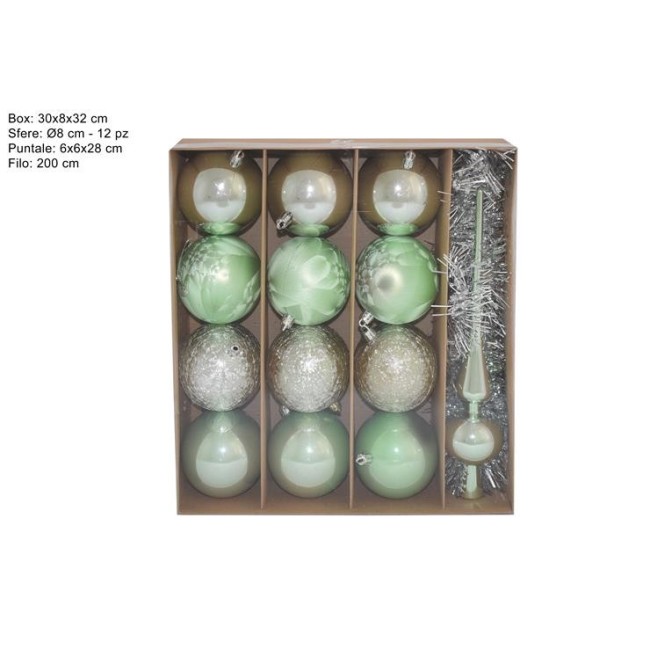 Box Formato da 12 Palline + 1 Puntale Tiffany DUEESSE CHRISTMAS