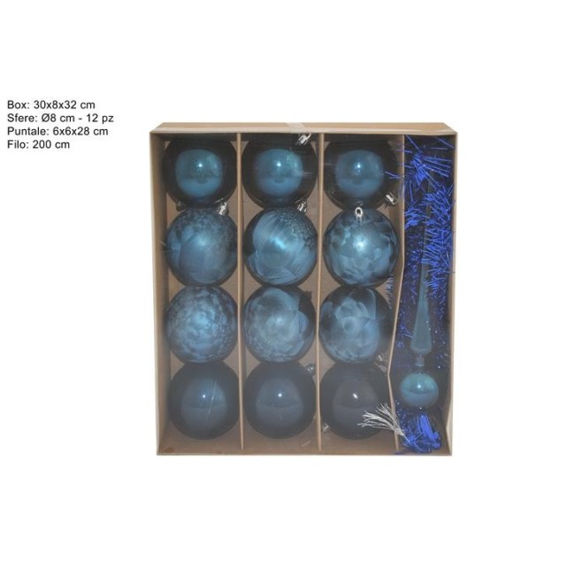 Box Formato da 12 Palline + 1 Puntale Blu DUEESSE CHRISTMAS