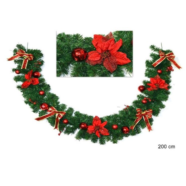 Ghirlanda Natalizia con Addobbi Rossi 200 cm DUESSE CHRISTMAS