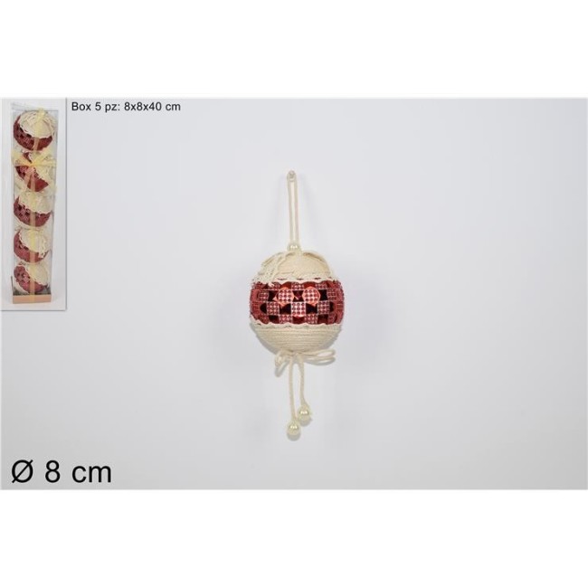 Box 5 Palle Diam. 8 cm con Merletto e Pailettes DUESSE CHRISTMAS