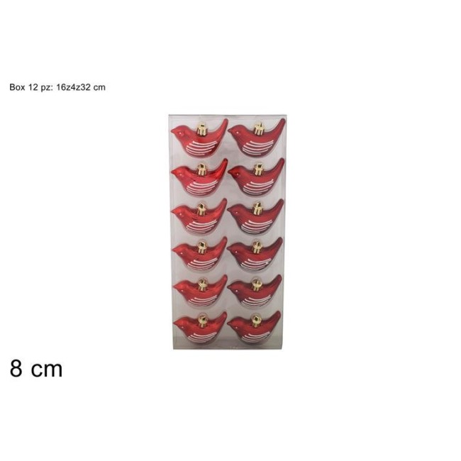Appendino con Uccellini 8 cm Rossi Conf. 12 pz DUESSE CHRISTMAS
