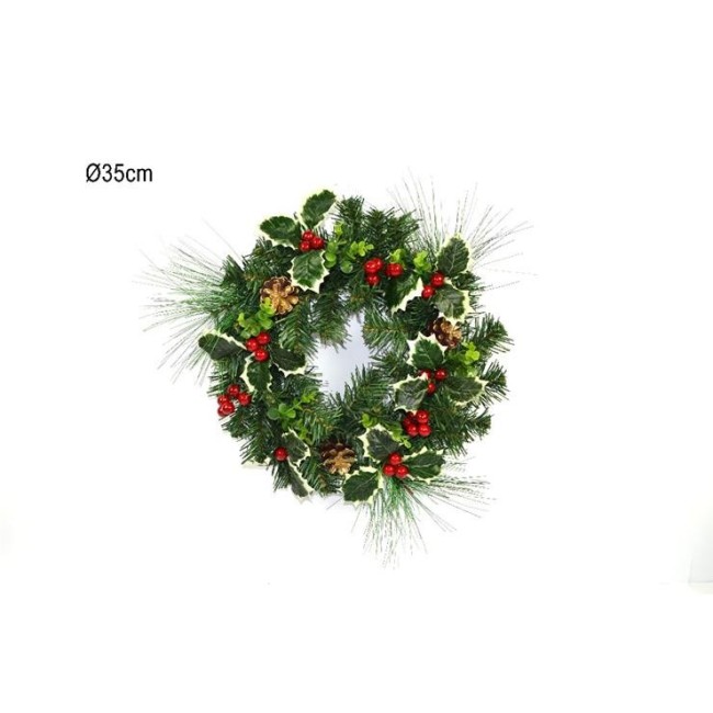 Dietroporta con Agrifoglio e Pigne 35 cm DUESSE CHRISTMAS