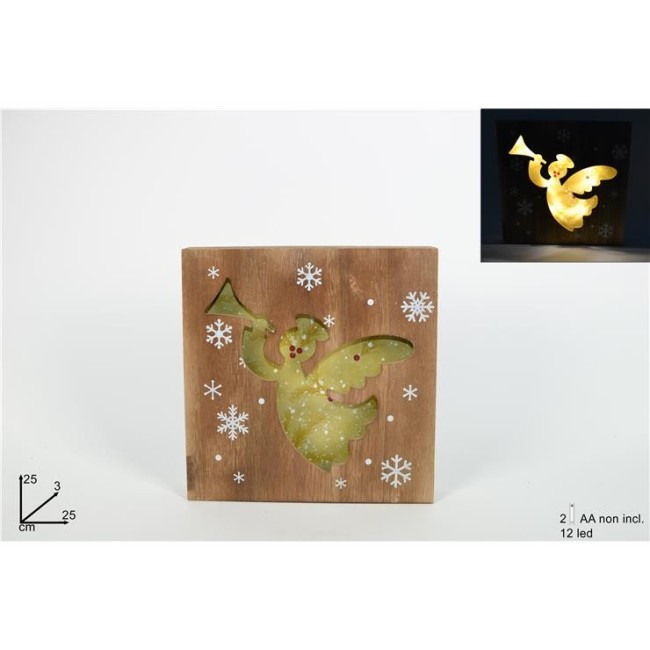 Quadro di Legno Luminoso con Angelo DUESSE CHRISTMAS