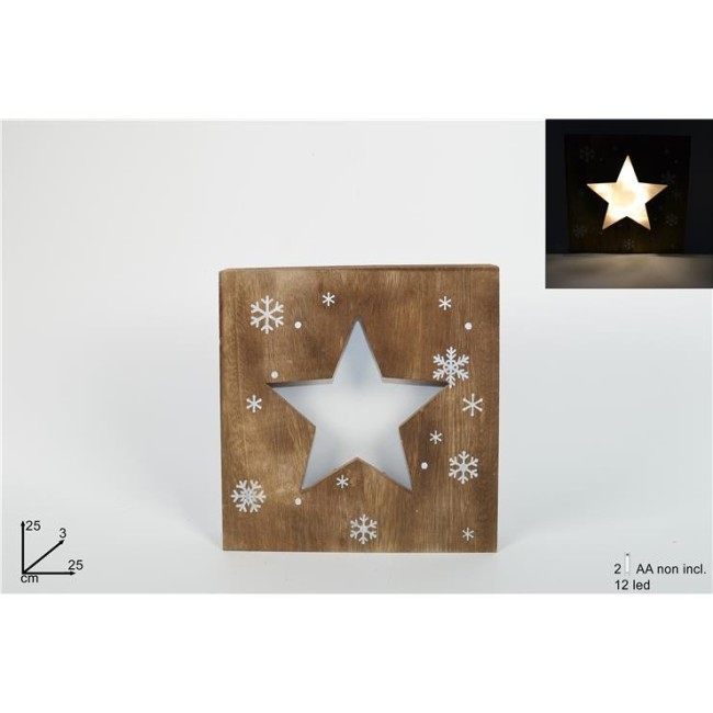 Quadro di Legno Luminoso con Stella DUESSE CHRISTMAS