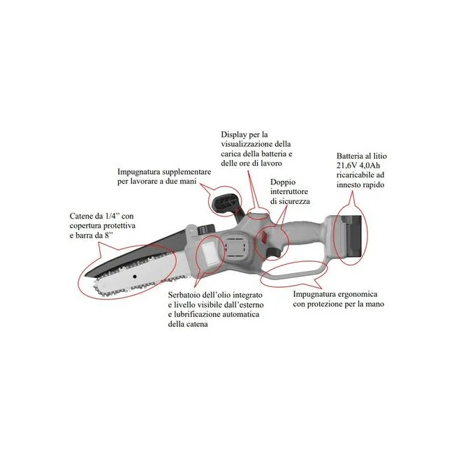 Motosega Potatore a Catena a Batteria al Litio 4,0 Ah KVS2000 VOLPI