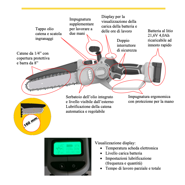 Potatore Tagliarami a Catena con 2 Batterie KVS8000 Volpi