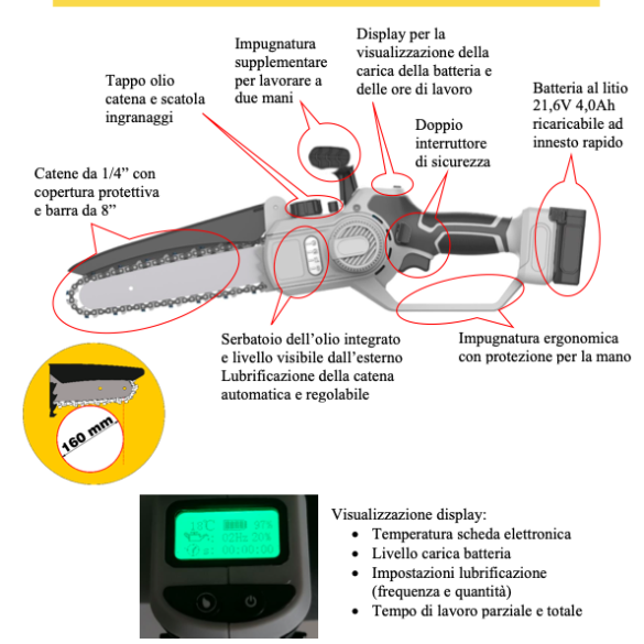 Potatore Tagliarami a Catena con 2 Batterie KVS8000 Volpi
