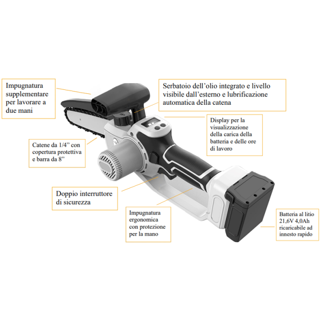 Potatore Tagliarami a Catena con 2 Batterie KVS8000 Volpi