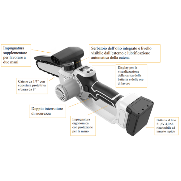 Potatore Tagliarami a Catena con 2 Batterie KVS8000 Volpi
