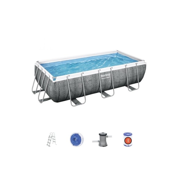 Piscina Bestway Rettangolare Power Steel Frame Colore Grigio Scuro 4.04x2.01x1 M