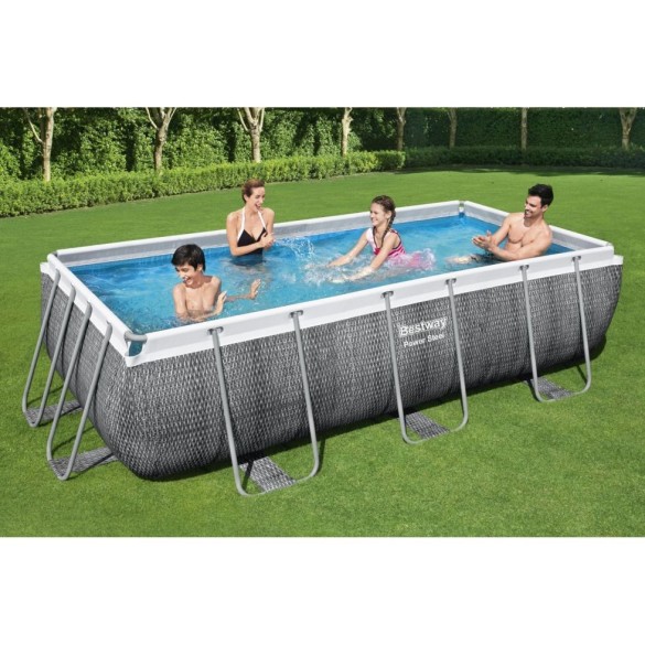 Piscina Bestway Rettangolare Power Steel Frame Colore Grigio Scuro 4.04x2.01x1 M