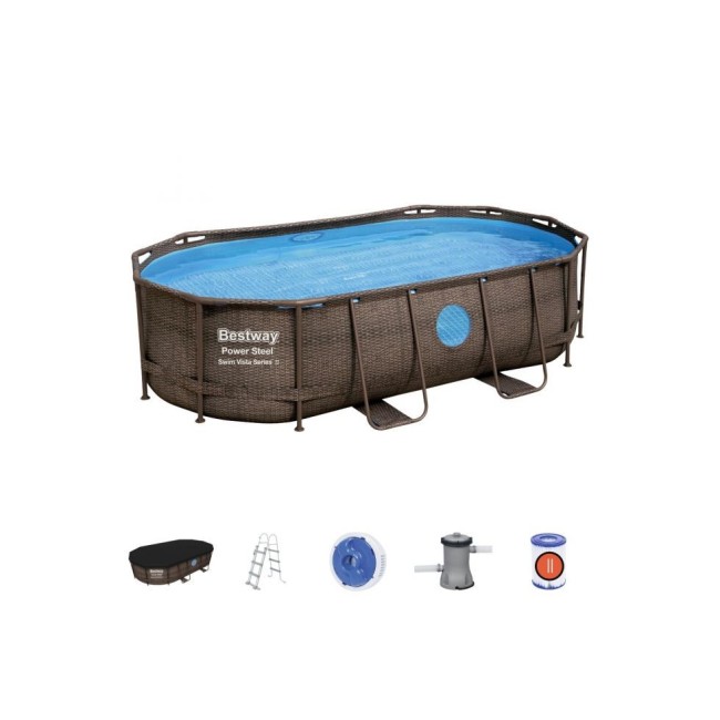 Piscina Power Steel Swim Vista Bestway ovale in acciaio 427x250x100 cm