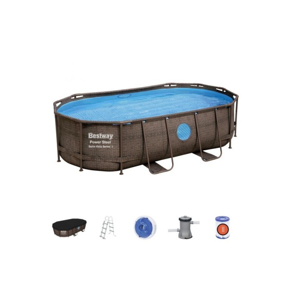 Piscina Power Steel Swim Vista Bestway ovale in acciaio 427x250x100 cm