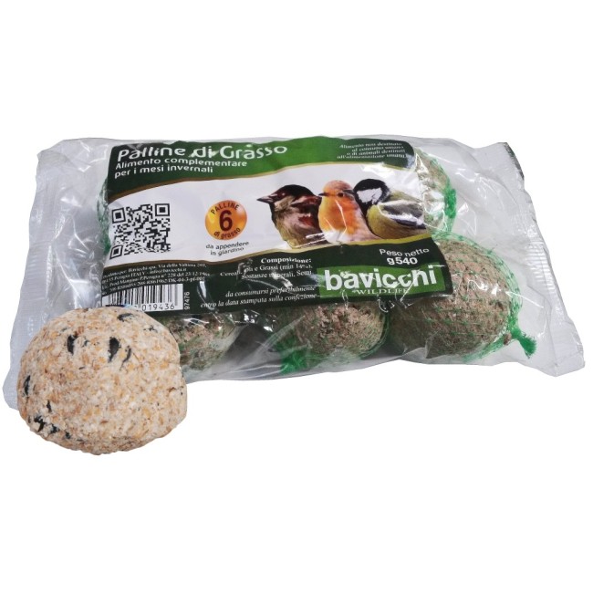 Confezione 6 Palle di Grasso da 90 gr per Uccelli Selvatici