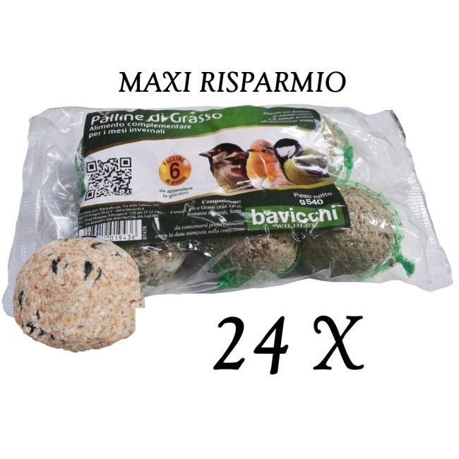 24 Confezioni da 6 Palle di Grasso per Uccelli Selvatici