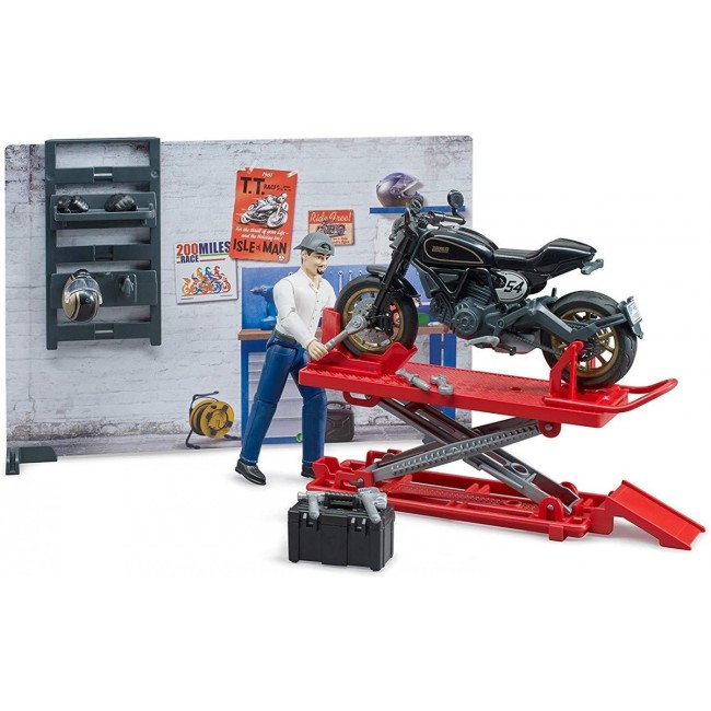 Giocattolo Officina Motocicletta Ducati + personaggio BRUDER
