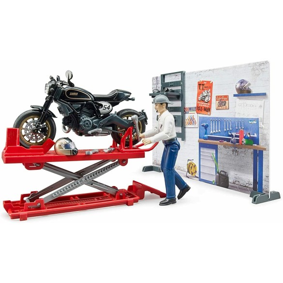 Giocattolo Officina Motocicletta Ducati + personaggio BRUDER