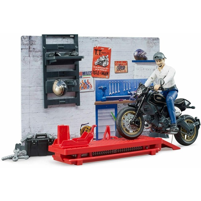Giocattolo Officina Motocicletta Ducati + personaggio BRUDER
