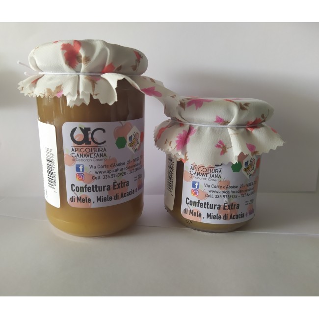 Confettura Extra di Mele, Miele di Acacia e Viola Disponibile nei formati 220-320 gr