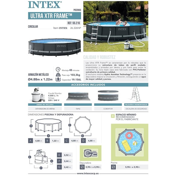 Intex 26326 Piscina Rotonda, Grigio, 488x122 cm